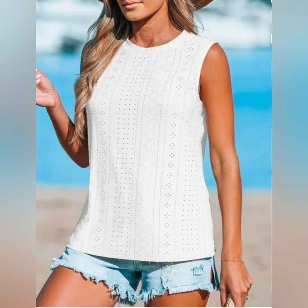 NWT Cupshe White Eyelet Tank Top, Medium